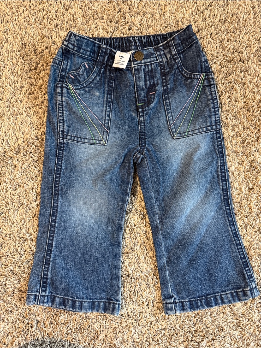 Old Navy Girls Dark Blue Denim Bootcut Jeans with Multicolor Stitching